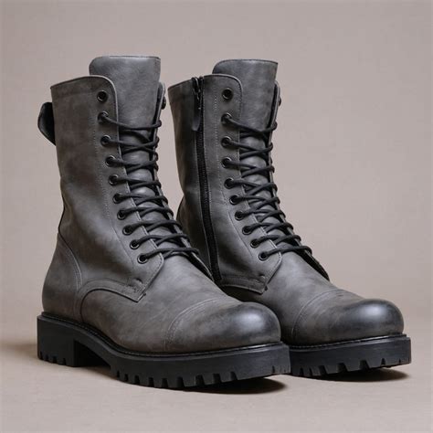 Grey Leather Oriella Lace Up Chunky Derby Boots with Zipper and Track ...