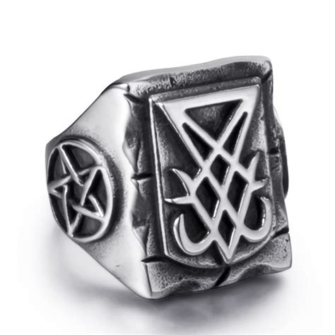 Buy Satanic Rings Men Stainless Steel Sigil of Lucifer/Seal of Satan ...