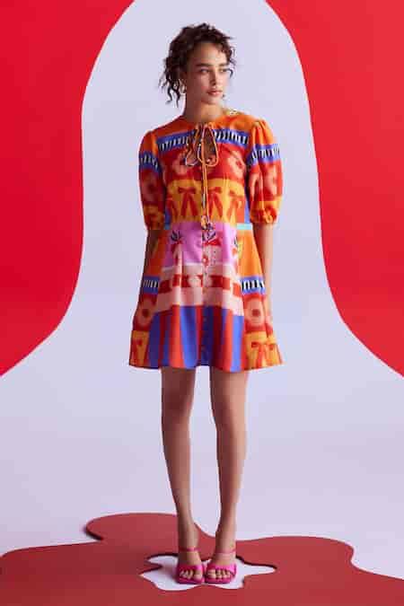 Buy Multi Color Cotton Ribbons Keyhole Neck Sunny Sweetheart Print ...