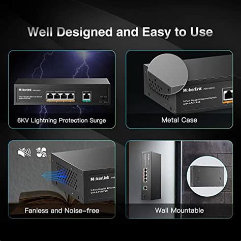 POE Mokerlink | 5-Port Gigabit POE Switch with 4 POE Ports 1000mbps 78w ...