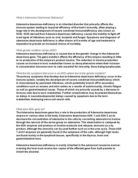 RBM2560 - Presentation - What is Adenosine Deaminase Deficiency? Adenosine deaminase deficiency ...