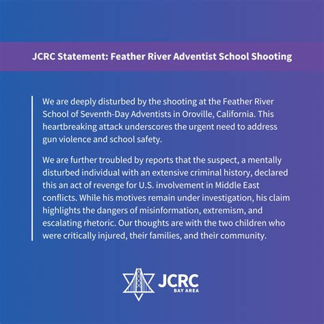 We are deeply disturbed by the shooting at the Feather River School of ...