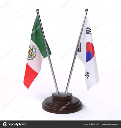 México Corea Del Sur Dos Banderas Mesa Aisladas Sobre Fondo — Foto de ...