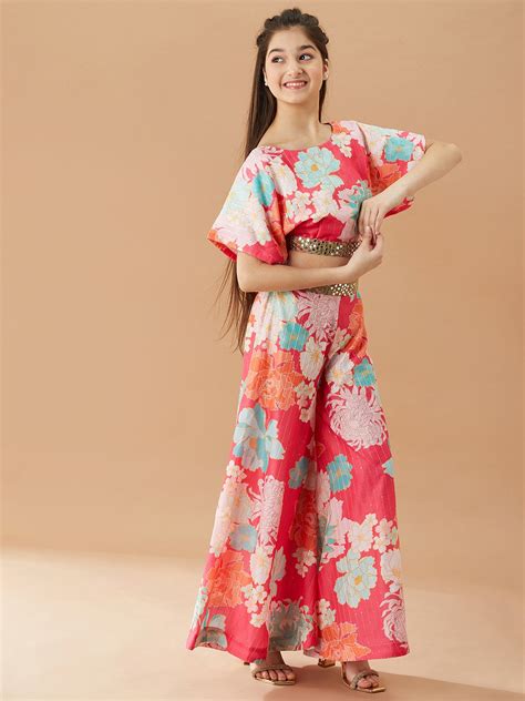 Buy Girls Floral Printed Pure Cotton Top with Palazzos