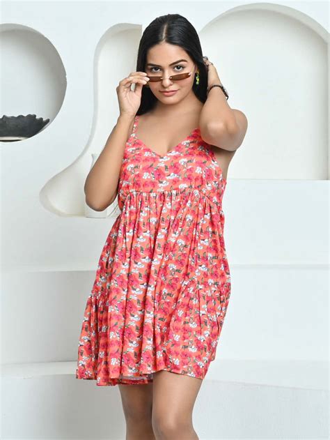 Luna Orange Floral Print Bohemian Short Dress – Hauteque