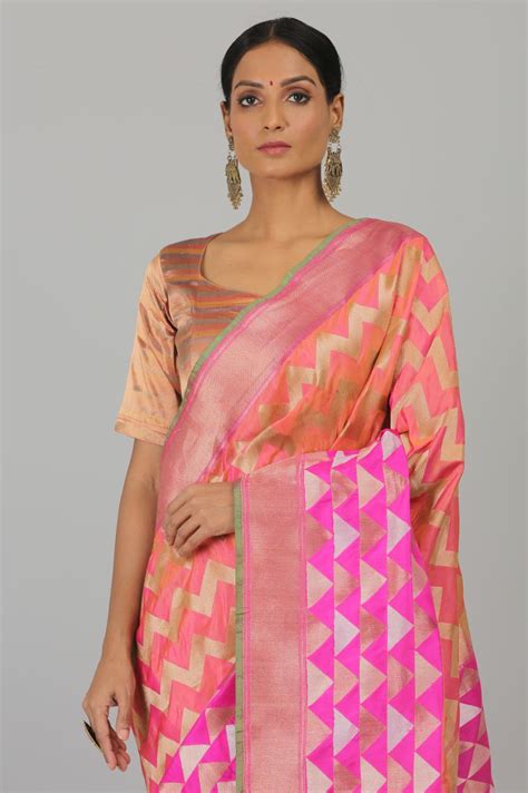 Shade Of Pink Peach Pure Katan Silk Banarasi Handloom Saree- Silk Mark ...