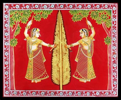 "Gopi Vrindavan Pichwai": Yellow Orange Pichwai Traditional_Art by ...
