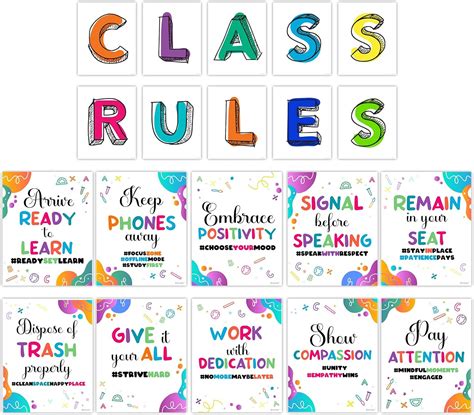 Decorably 20 Colorful Class Rules Poster For Classroom Inspirational ...
