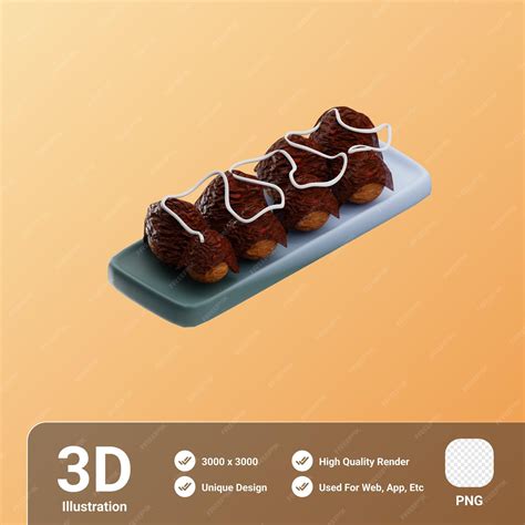 Asian food takoyaki 3d illustration | Premium PSD