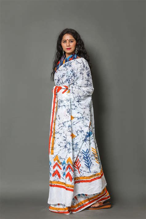 Printed Cotton Mulmul Saree With Blouse Piece – Dastkar