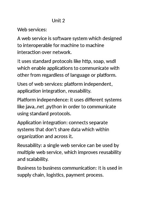Unit 2 - Web Services Overview and Key Concepts - Studocu