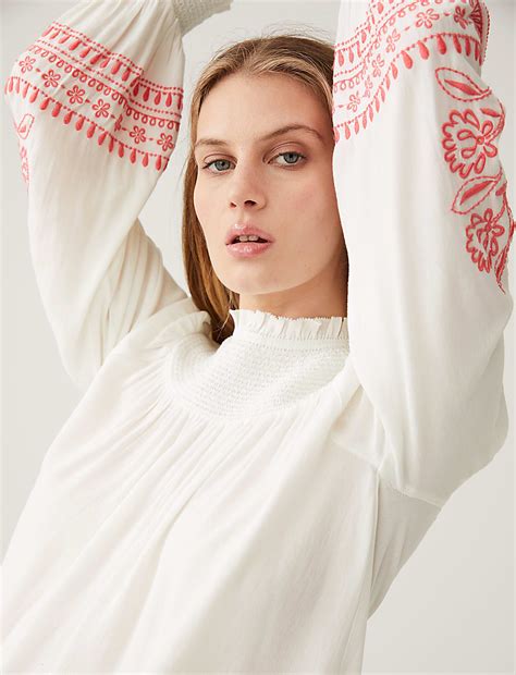 Buy Embroidered Funnel Neck Blouse at Marks & Spencer