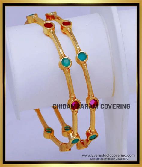Buy Simple Daily Wear Gold Plated Stone Bangles Designs