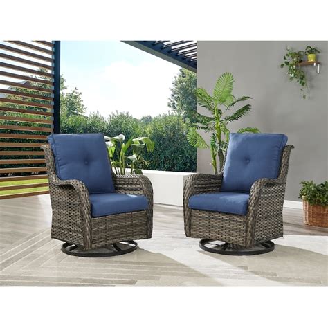 Rilyson Curved handrail Set of 2 Wicker Gray Wicker Frame Swivel glider ...
