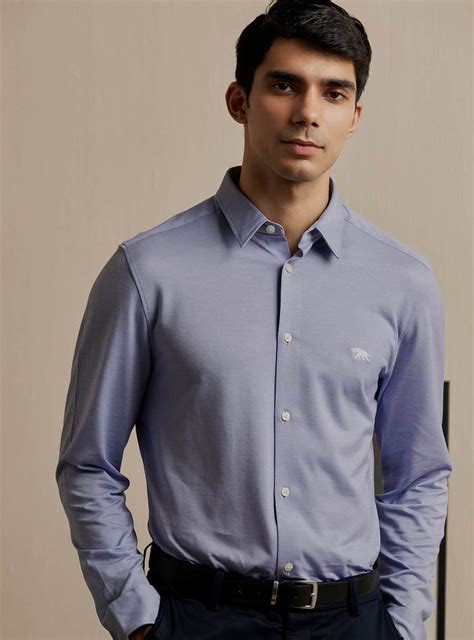 Buy Steam Knit Shirt | Semi Formal Blue Structure Shirt for Men Online ...