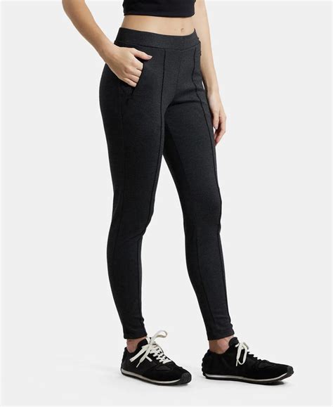 Buy Rayon Nylon Elastane Treggings with Side Zipper Pockets - Black ...