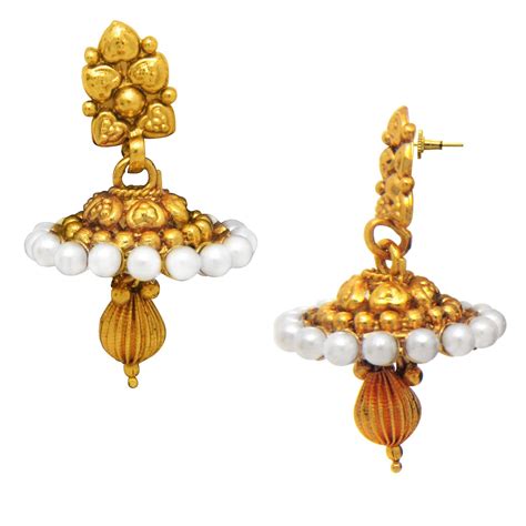 Traditional Ethnic Pearl Heart Floral Gold Plated Dangler Earrings for ...