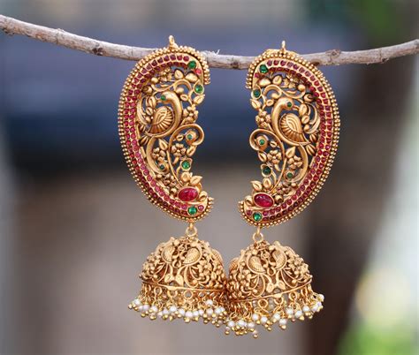 Antique Ear Cuff Jhumka Earrings - South India Jewels
