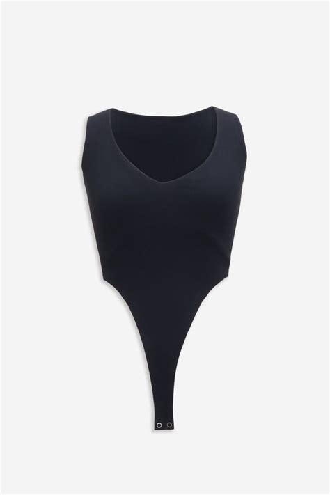 Bodysuit - Black Plunging V Bodysuit | womens bodysuit tops