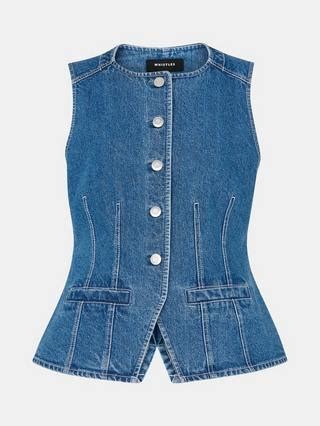 Whistles Cotton Slim Fit Sleeveless Waistcoat, Denim
