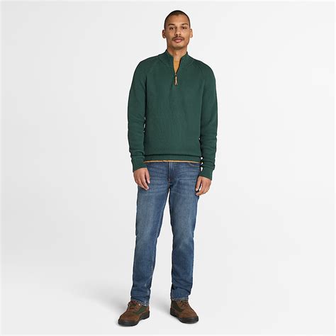 Williams River Textured Quarter-Zip Jumper for Men in Dark Green