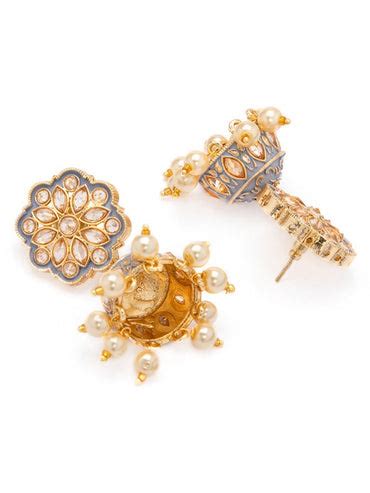 Shop Rubans Gold Plated Grey Enamel AD Studded Pastel Statement Jhumka ...