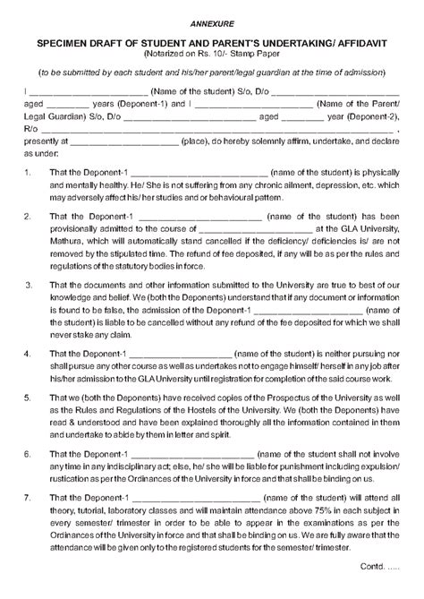 Undetaking - Nothing - ANNEXURE SPECIMEN DRAFT OF STUDENT AND PARENT'S ...