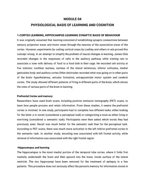 Psychological basis of learning and cognition - MODULE 04 PHYSIOLOGICAL ...