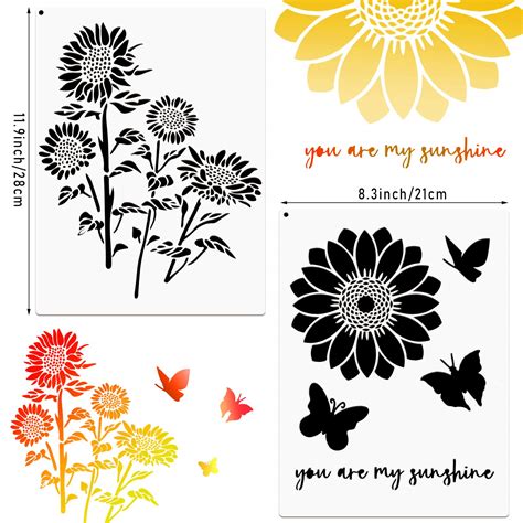 6 Pieces Sunflower Stencil Kit You are My Sunshine Stencil Family Tree ...