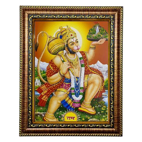 Sri Hanuman photo frame/golden frame, laminated pic, font glass ...