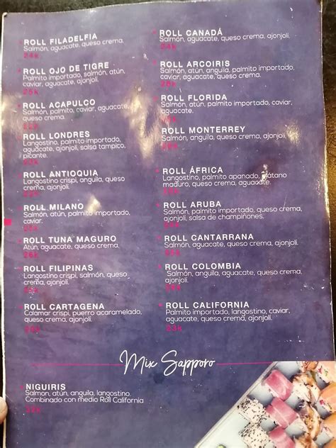 Menu at Sushi Nami restaurant, La Ceja