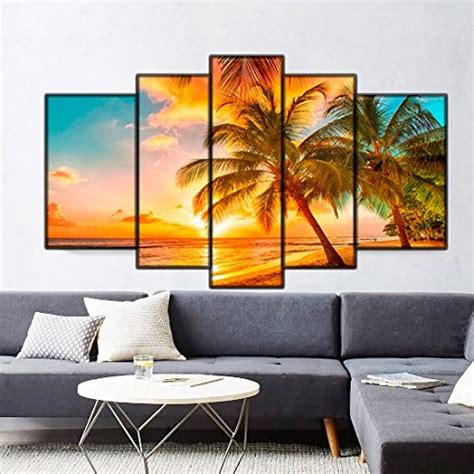 5 Piece Sea Sunset Coconut Tree Wall Art Pictures Painting with ...