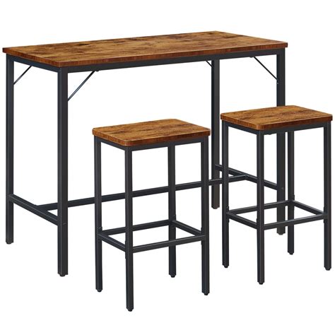 SUPERJARE Bar Table Set, Bar Table and Chairs Set Rustic Brown for sale ...