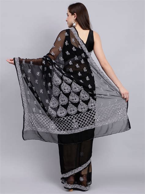Seva Chikan Hand Embroidered Black Georgette Lucknowi Chikankari Saree