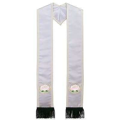 The Sash Company Deluxe White Satin Clergy Stole with Embroidered India ...
