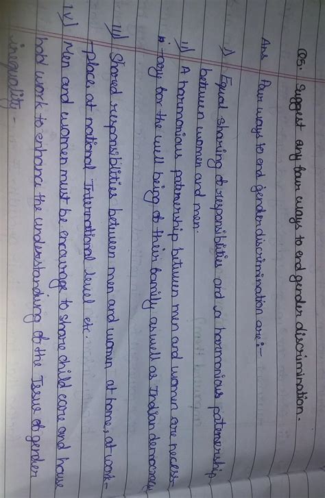 suggest any four ways to end gender discrimination? please give me ...