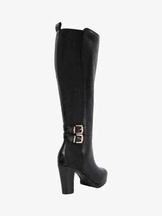 Dune Sarissa Leather Heeled Knee High Boots, Black, EU40