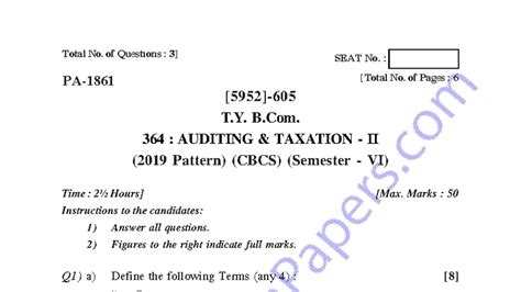 T.Y. B.Com. 364: Auditing Taxation II - Exam Paper (2019 Pattern) - Studocu