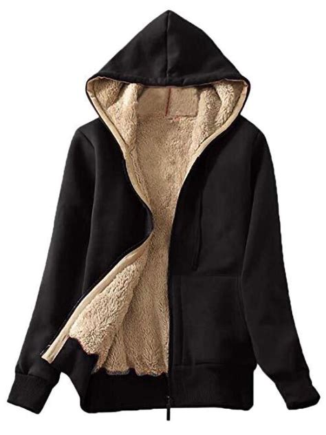 Women's Solid Thick Sherpa Fleece Lined Zip Up Pockets Hoodie ...