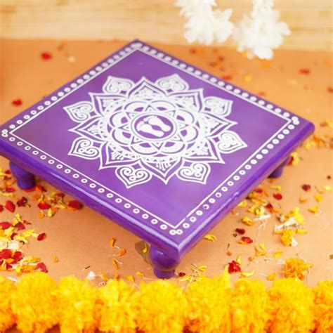 Purple Aipan Laxmi Charan Pooja chowki 11x11 inch – ServDharm