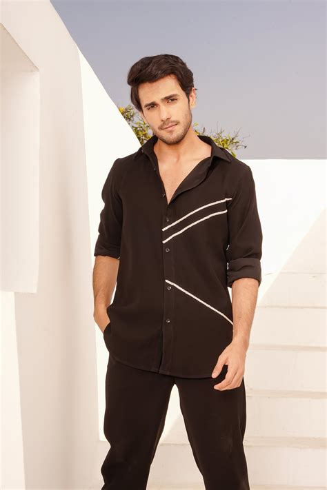 Black Premium Shirt Embezzled with Silver Lines – Phantom Threads India