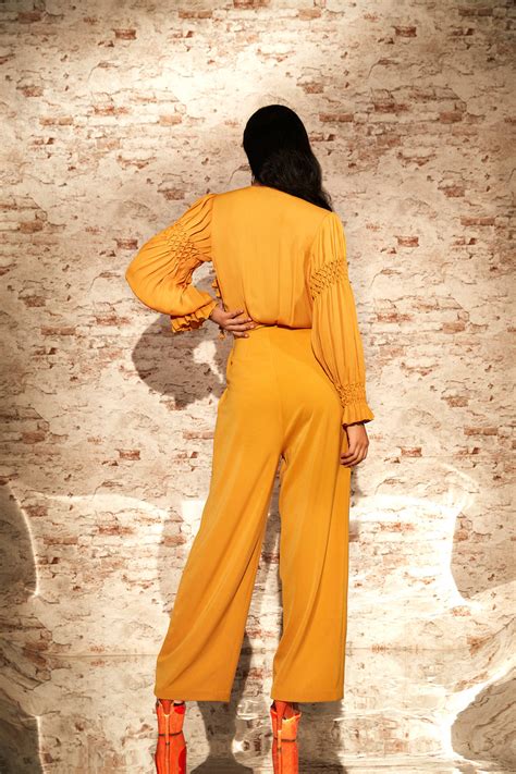 Yellow Jumpsuit with Shell Tuck Sleeves – Babita M