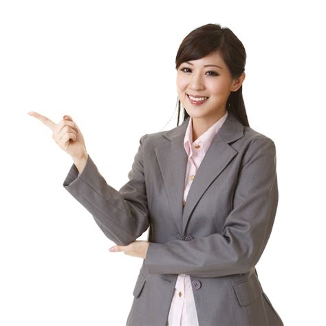Attractive business woman introduce with hand, closeup portrait ...