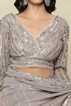 Buy Grey Silk, Georgette Sequins V-neck Embroidered Saree With Blouse ...