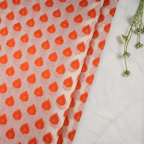 Buy White-Orange All Over Patttern Chanderi Jacquard Fabric @ Rs.599 ...