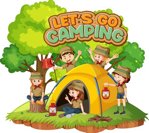 Camping kids and text design for word let's go camping 12723053 Vector ...