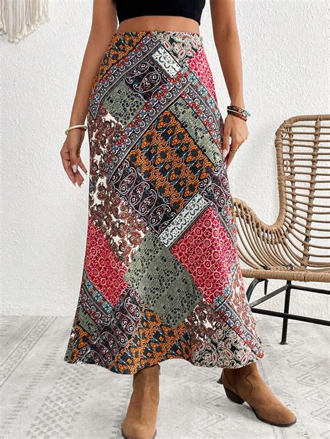 SHEIN VCAY Saia Midi Estilo Sereia de Chiffon com Estampa Floral ...