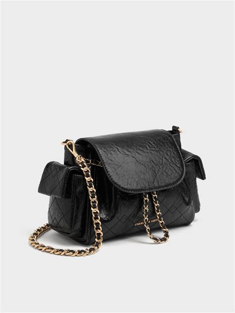 Black Duo Quilted Two-Way Front Flap Backpack - Black - CHARLES & KEITH IN