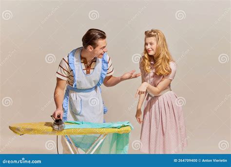 Crash Gender Stereotypes. Family Couple in Love Wearing Retro Style ...