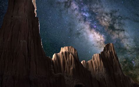 Download wallpaper 3840x2400 rocks, starry sky, milky way 4k ultra hd ...